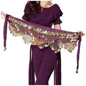 Resim Folinda Mor Kadife Ve Altın Madenli Beş Katlı Dans Bel Bağı - 75-108 Cm Kalça Ölçümü, Belly Ve Hint Dansı İçin Mor 