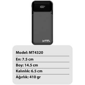 Resim 20000 Mah 22.5w Turbo Şarj Dahili Kablolu Dijital Led Göstergeli Pd Ve Qc 3.0 Powerbank Mt4320 Siyah 
