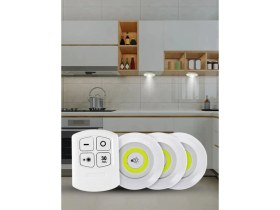 Resim Nanopro 3 Lü Kumandalı Yapışkanlı Kablosuz Pilli LED Spot Lamba Işıldak 313040 