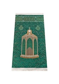 Resim Makamı İbrahim Modelli Ultra Lüks Yeşil Renk Şönil Seccade 20 