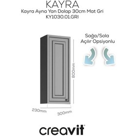 Resim Creavit Kayra Ayna Yan Dolabı 30cm Mat Gri Mat Gri 