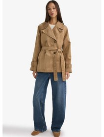 Resim Defacto Regular Fit Smokin Yaka Kuşaklı Süet Trençkot G5069ax25cwbg501 Bej-bg501 