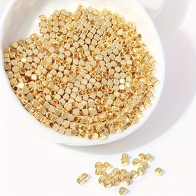 Resim 50 adet/100 adet 18K Altın Kaplama Metal 2MM-2.5MM-3MM-4MM Kare Boncuk Takı Yapımı Malzemeleri İçin, El Yapımı DIY Takı Aksesuarları 