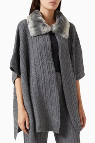 Resim Collar-detail Poncho, Gri Şık ve Lüks Kadın Triko Panço - Gri / M 