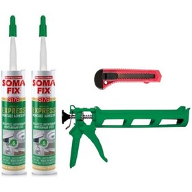 Resim Somafix 2 Adet Beyaz Express Montaj Yapıştırıcı Silikon Tabancası Falçata Seti 