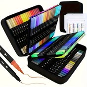 Resim 24 Adet Çift Fırçalı Sanat Markerleri - Esnek Uçlu ve İnce Noktalı Profesyonel Plastik Kalem Seti, Yetişkinler için Renklendirme, Bullet Journaling, Noel ve Halloween İçin İdeal Hediye | Canlı Renk Paleti | Plastik Fırça Başlıkları 