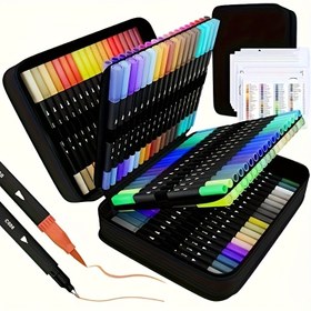 Resim 24 Adet Çift Fırçalı Sanat Markerleri - Esnek Uçlu ve İnce Noktalı Profesyonel Plastik Kalem Seti, Yetişkinler için Renklendirme, Bullet Journaling, Noel ve Halloween İçin İdeal Hediye | Canlı Renk Paleti | Plastik Fırça Başlıkları 