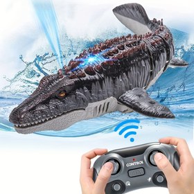 Resim Mosasaur Dinozor Oyuncak, Geliştirilmiş Uzaktan Kumandalı Su/Havuz Oyuncağı, Işık ve Suda Püskürtmeli Şarj Edilebilir Radyo Kontrollu dinozor Yüzme Banyo Havuz Deniz Noel Hediyesi Eğlenceli Tasarım Dayanıklı İnce Plastik Tatil Sorusu Çocuklar için 