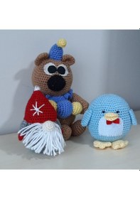 Resim Amigurumi Örgü Oyuncak Ayı Noel Baba Penguen 