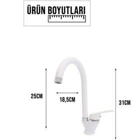 Resim Beyaz Mix Mutfak Lavabo Bataryası Aç Kapa Musluk Sıcak Soğuk Girişli 3 Yıl Garanti Beyaz 
