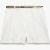 Resim Koton Pamuklu - Viskon Kumaş Cepli Kemerli Bermuda Mini Şort Kırık Beyaz 5sak40176uw Ekru 