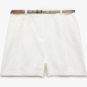 Resim Koton Pamuklu - Viskon Kumaş Cepli Kemerli Bermuda Mini Şort Kırık Beyaz 5sak40176uw Ekru 
