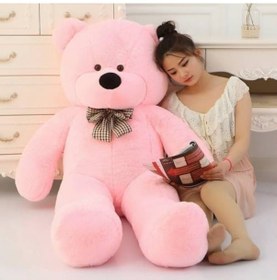 Resim 140 Cm Papyonlu Pembe Büyük Ayıcık Peluş Ayı (%100 Yerli) 
