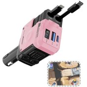 Resim Willowhaven 66w Geri Çekilebilir Araba Şarjı 4ü 1 Arada Mekanik Zırh Serisi Pembe 180 Derece Serbest Yönlendirme 26 Ft Kablo Usb C İos Tip C Uyumlu 