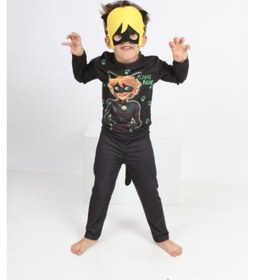 Resim Kedi Çocuk Kostümü - Maskeli Çocuk Kostümü - Maskeli Kara Kedi Kostümü 2406 Siyah 