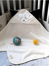 Resim Tanem Home %100 Pamuk Krem Köpek Desen Nakışlı Bebek Havlu Kundak 75x75 Cm 