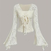 Resim Y82 - [Bahar Yaz Şık Yeni Stil] Fransız Şık Kiraz Romantik Ön Bağlı Gömlek - Kadınlar İçin Sevimli T-Shirt - Sonbahar Kış Boş Giyim Kadınlar İçin Korsan Üst Prenses Kadınlar İçin Gezinti Üstü - Tarih Üstü - İşe Giderken Üst 