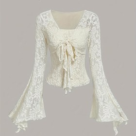 Resim Y82 - [Bahar Yaz Şık Yeni Stil] Fransız Şık Kiraz Romantik Ön Bağlı Gömlek - Kadınlar İçin Sevimli T-Shirt - Sonbahar Kış Boş Giyim Kadınlar İçin Korsan Üst Prenses Kadınlar İçin Gezinti Üstü - Tarih Üstü - İşe Giderken Üst 