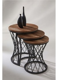 Resim Hasır Telli Model Statik Zigon Sehpa Ahşap Tabla Kahverengi 