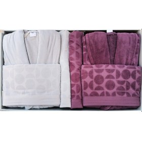 Resim Cırcular Murdum-grı Aile Seti Bornoz Takımı Mürdüm 