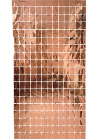 Resim Metalize Arka Fon Rose Gold Pötikare Kapı Perdesi 100x200 Cm 