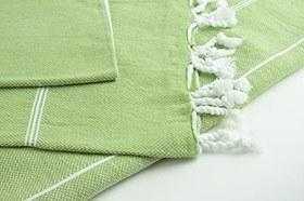 Resim Vücut ve Baş İnce Havlu Seti - Plaj - Havuz- Fitness için uygun - çizgili yeşil 