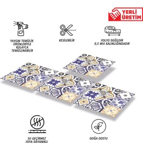 Resim Tink Kendinden Yapışkanlı Karma Mavi Çini Desenli Pvc Karo 30X30 cm (11 Adet) 1m2 