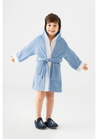 Resim Soley Pueri %100 Pamuklu Unisex Çocuk Bornozu Mavi 