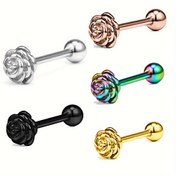 Resim 1'den 5 adet Çok Renkli Paslanmaz Çelik Dil Piercingleri için Gül Çiçeği ve Yuvarlak Top Tasarımı ile 