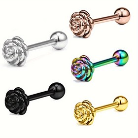 Resim 1'den 5 adet Çok Renkli Paslanmaz Çelik Dil Piercingleri için Gül Çiçeği ve Yuvarlak Top Tasarımı ile 