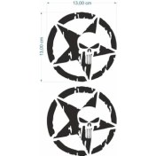 Resim Army Yıldız Kuru Kafa 13 x 13 cm Siyah Sticker 2 Li 