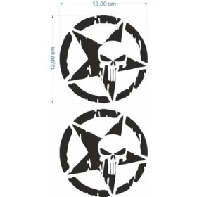 Resim Army Yıldız Kuru Kafa 13 x 13 cm Siyah Sticker 2 Li 