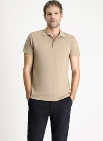 Resim Orta Vizon Polo Yaka Regular Fit Nakışlı Pamuklu Tişört 