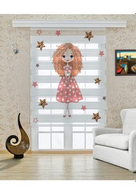 Resim Çocuk Odası Kıvırcık Saçlı Kız Figürlü Zebra Perde Yzn-212 Beyaz 