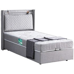 Resim Setaymobilya Baza, Zagreb Tek Kişilik Baza + Başlık + Comfort Yatak, Açık Gri 