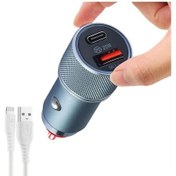 Resim Pd 20w Hızlı Araç İçi Çakmaklık Şarj Cihazı, Çift Çıkış Usb Ve Type C + İphone Ligthning Kablolu 