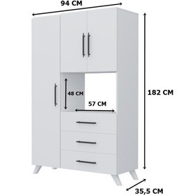 Resim AE-2074 Aras Beyaz Çok Amaçlı Mutfak Dolabı&Banyo Dolabı,Kiler, 3 Kapaklı, 3 Çekmeceli, Fırın bölme Beyaz 