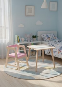 Resim Rozitoys Montessori Saklama Alanlı Çocuk Ahşap Etkinlik Çalışma Masası Ve Sandalyesi - Pembe 