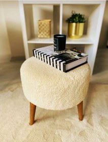 Resim Coco Puf, Peluş,3 Ayak, Krem,oturma Odası, Makyaj Masası Pufu Krem 