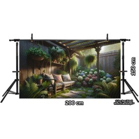 Resim Venspor Ahşap Arka Bahçe Temalı, Çiçek ve Bitkilerle Kaplı, Dekoratif Arkaplan, 200x150cm, Fon, Duvar Örtüsü 