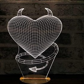 Resim 3 Boyutlu Devil Love Led Gece Lambası Ahşap Taban 