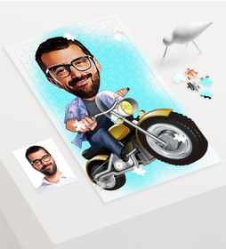Resim Kişiye Özel Bay Motorcu Karikatür 240 Parça A3 Puzzle - 1 