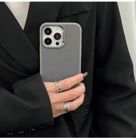 Resim İphone 14 Pro Max Uyumlu Kılıf Magsafe Şarj Özellikli Karbon Fiber Görünümlü Zore Troy Kapak-gümüş Gümüş 