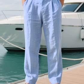 Resim Soluk Keten Erkek Pantolon - Rahat Kesim İş Günlük Pantolon, Sevgili veya Baba İçin Mükemmel Hediye 