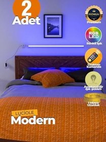 Resim Uzaktan Kumandalı Led Lambader 2 Adet Yatak Üstü, Tv Yanı,Oturma Odası - Rgb Çok Renkli Luciy2 