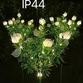 Resim Güneş enerjili çiçeklik bitki peyzaj lambası, plastik malzeme, çubuk montajı, çiçek teması, 600mAh nikel pil, uzaktan kumanda yok, sürüklenebilir olmayan, IP44 sızdırmazlık sınıfı 