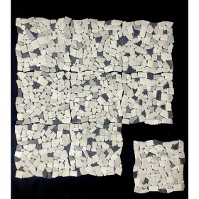 Resim Pietramosaic Puzzle Carrara & Siyah Mermer Mıx Eskitme Mozaik Doğaltaş Duvar Kaplama 