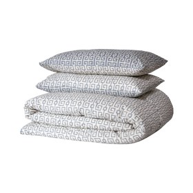 Resim Classy Koyu Gri Geometrik Zincir Desenli %100 Pamuklu Nevresim Seti - Battal Boy / Gri 