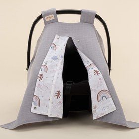 Resim Puset Örtüsü - Çift Taraflı - Gri Muslin - Pastel Gökkuşağı 