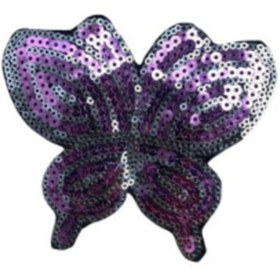 Resim e tuhafiye Lila Gümüş Pullu Kelebek Arma 12*10 Cm 